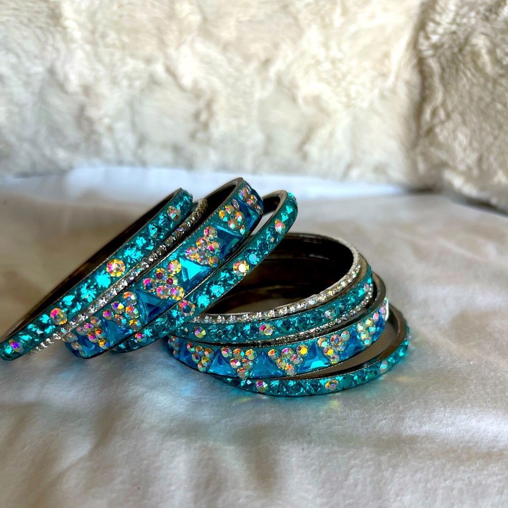 Light blue and silver bangles